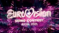 Le logo de l'Eurovision à la St. Jakobshalle de Bâle le 13 mai 2025 