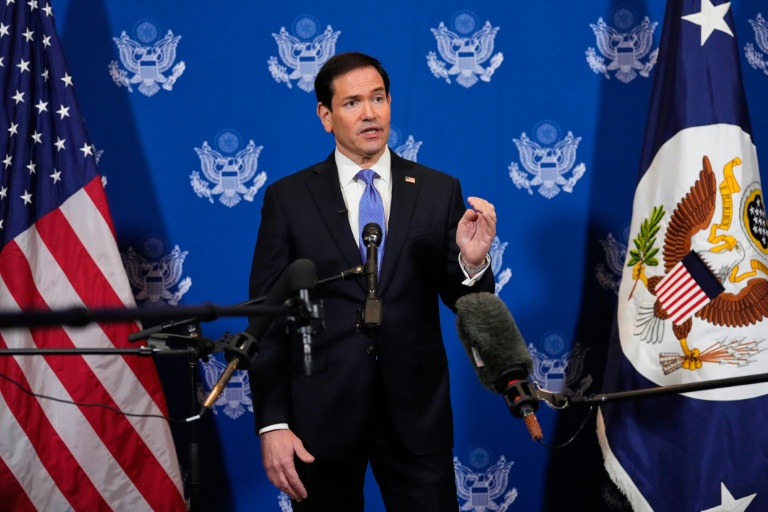 Le secrétaire d'Etat américain Marco Rubio lors d'un point presse après une rencontre avec le ministre russe des Affaires étrangères Sergueï Lavrov en marge de la 81e Assemblée générale des Nations unies à New York, le 23 septembre 2026