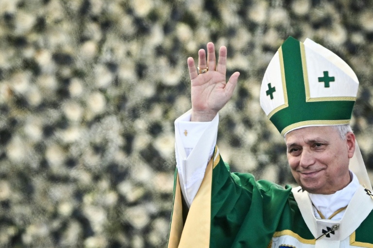Le pape Léon XIV salue les fidèles après la messe célébrée sur la prairie du sanctuaire marial de Lourdes, le 27 septembre 2026