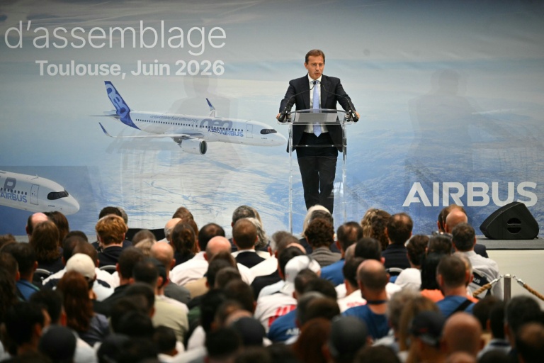 Guillaume Faury, le patron d'Airbus, lors de l'inauguration de la deuxième ligne d'assemblage de l'A320, Cornebarrieu en Haute-Garonne, 15 juin 2026