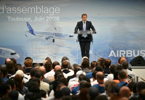 Guillaume Faury, le patron d'Airbus, lors de l'inauguration de la deuxième ligne d'assemblage de l'A320, Cornebarrieu, 15 juin 2026