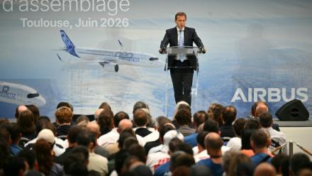 Guillaume Faury, le patron d'Airbus, lors de l'inauguration de la deuxième ligne d'assemblage de l'A320, Cornebarrieu, 15 juin 2026