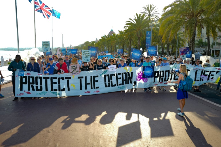 Une Marche Bleue sur la Promenade des Anglais à Nice avant la Conférence des Nations unies sur les océans (Unoc3), le 7 juin 2025