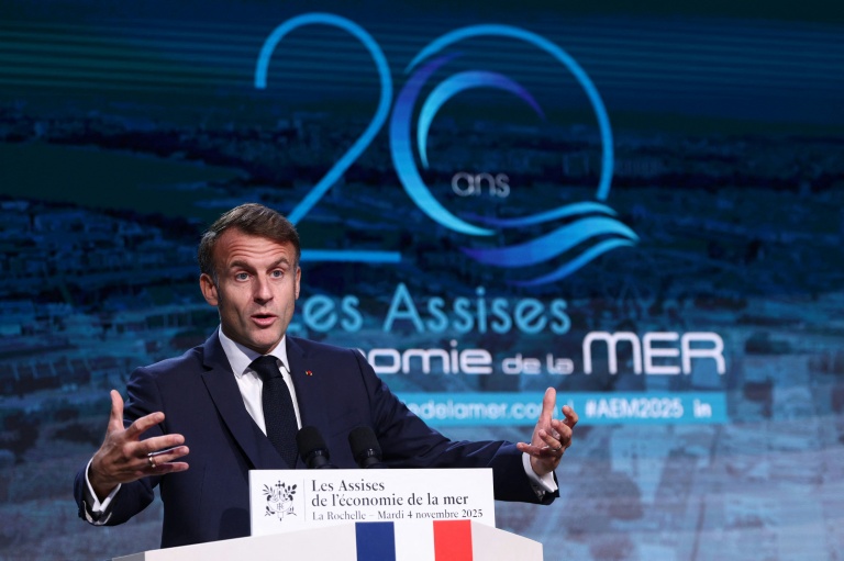 Le président français Emmanuel Macron lors des
Assises de l'économie de la me, le 4 novembre 2025 à La Rochelle (ouest de la France)