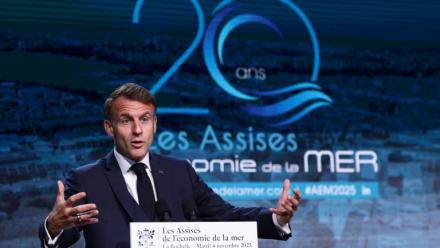 Le président français Emmanuel Macron lors des
Assises de l'économie de la me, le 4 novembre 2025 à La Rochelle (ouest de la France)