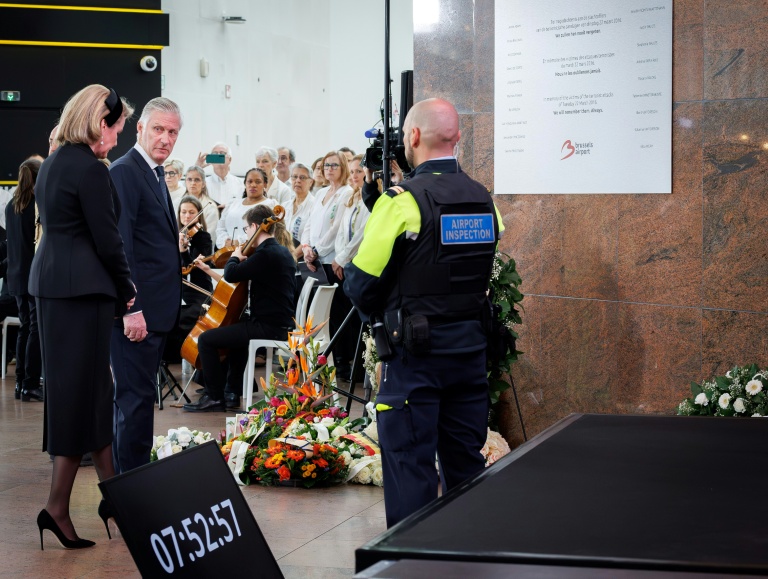 Le couple royal belge Mathilde et Philippe, le 22 mars 2026, aux commémorations des attentats de Bruxelles