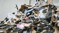 Des chaussures de contrefaçon durant leur destruction au Havre, le 3 juin 2026, en Seine-Maritime