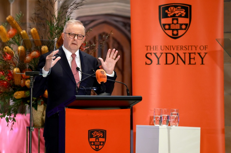 Le Premier ministre australien Anthony Albanese lors d'un discours à l'Université de Sydney, le 15 juillet 2026