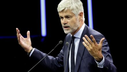 Le président du groupe parlementaire Droite Républicaine, Laurent Wauquiez, lors de l'université d'été du parti à Port-Marly, le 6 septembre 2025 dans les Yvelines