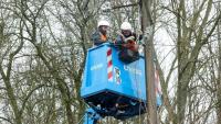 Réparations sur le réseau Enedis à Duisans,dans le département du Pas-de-Calais, en région Hauts-de-France, le 9 janvier 2026, après des intempéries. 