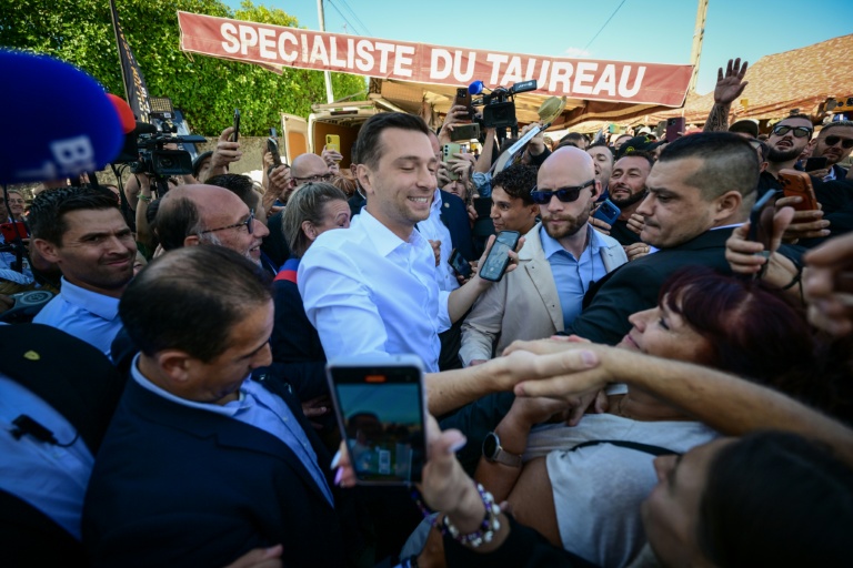 Le président du Rassemblement national, Jordan Bardella, à la foire de Beaucroissant en Isère, le 11 septembre 2026