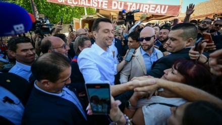 Le président du Rassemblement national, Jordan Bardella, à la foire de Beaucroissant en Isère, le 11 septembre 2026