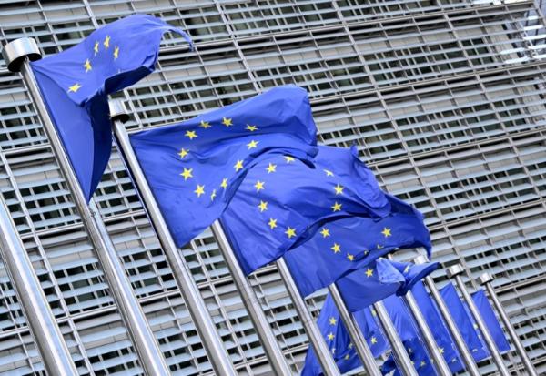 Des drapeaux de l'Union européenne à Bruxelles, le 11 septembre 2025