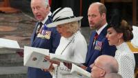 Le roi Charles III, la reine Camilla, le prince William et la princesse Catherine lors d'une cérémonie à l'abbaye de Westminster marquant les 80 ans de la fin de la Seconde Guerre mondiale en Europe, le 8 mai 2025
