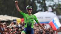 Le Slovène Tadej Pogacar, à nouveau sacré champion du monde, le 28 septembre 2025 à Kigali au Rwanda