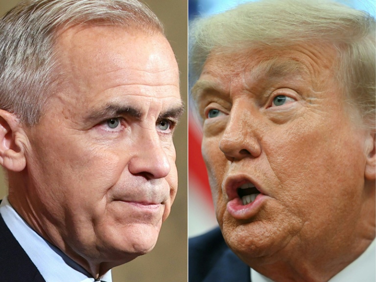 Photomontage réalisé le 30 juin 2025 du Premier ministre canadien Mark Carney et du président américain Donald Trump