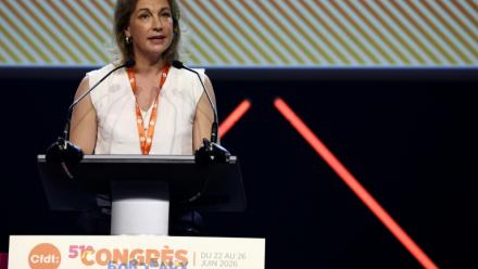 Marylise Léon, secrétaire générale de la CFDT, lors de l'ouverture du 51e congrès du syndicat à Bordeaux, le 22 juin 2026