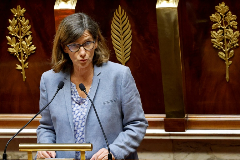 La députée du groupe Horizons, Agnès Firmin-Le Bodo, s'exprime à l'Assemblée nationale, à Paris, le 12 mai 2025