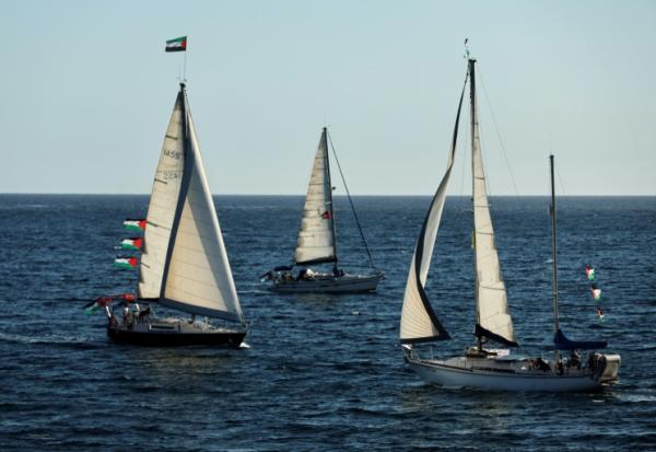 (Photo d'archives) Une flottille transportant de l'aide humanitaire et des activistes propalestiniens et des droits humains part pour Gaza, le 12 septembre 2025 à Ajaccio (France)