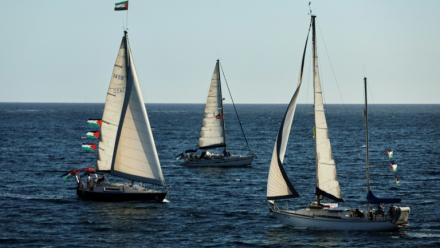 (Photo d'archives) Une flottille transportant de l'aide humanitaire et des activistes propalestiniens et des droits humains part pour Gaza, le 12 septembre 2025 à Ajaccio (France)