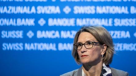 Andrea Maechler, la directrice adjointe de la BRI, le 28 avril 2023 à Berne, en Allemagne
