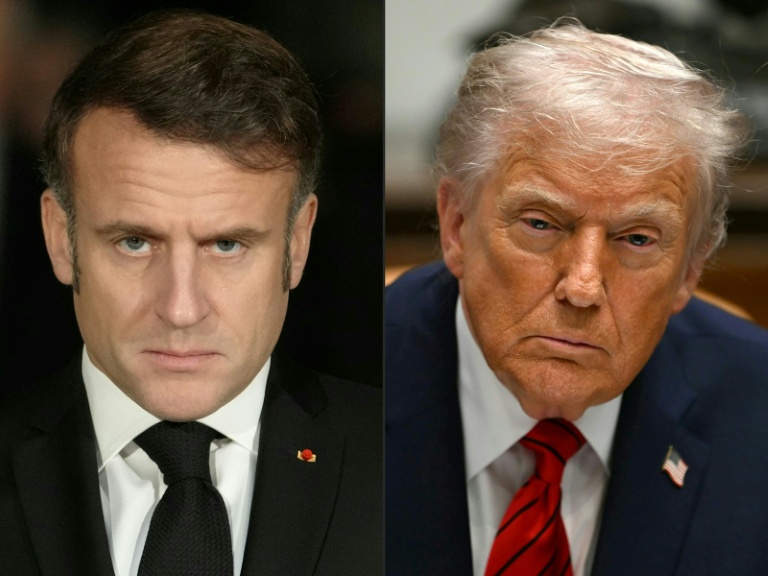 Montage photos du 18 janvier 2026 montrant le président français Emmanuel Macron (g) et le président américain Donald Trump