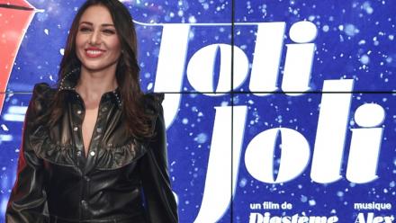 La mannequin et présentatrice de télévision française Delphine Wespiser pose lors d'une séance photo pour le film "Joli, Joli" à Paris, le 3 décembre 2024