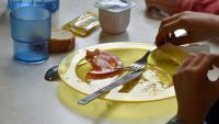Des enfants mangent dans des assiettes en plastique à la cantine d'une école à Bordeaux, le 13 septembre 2017