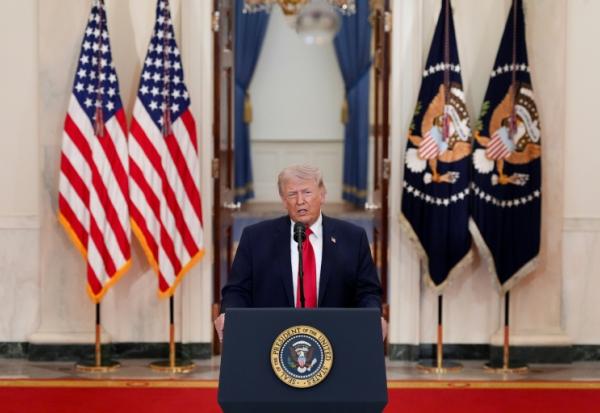 Le président américain Donald Trump s'exprime lors d'une allocution à la nation sur la guerre en Iran, à la Maison Blanche à Washington, le 1er avril 2026