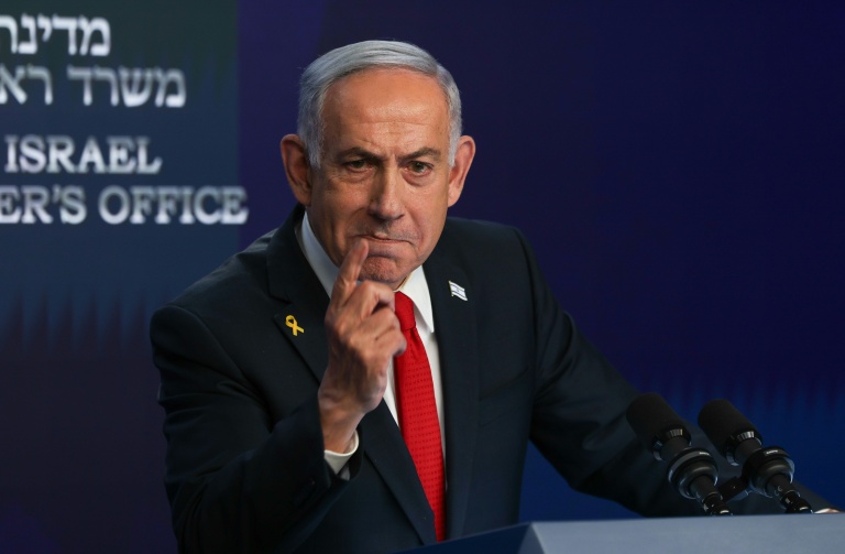 Le Premier ministre israélien Benjamin Netanyahu s'exprime lors d'une conférence de presse le 21 mai 2025 à Jérusalem