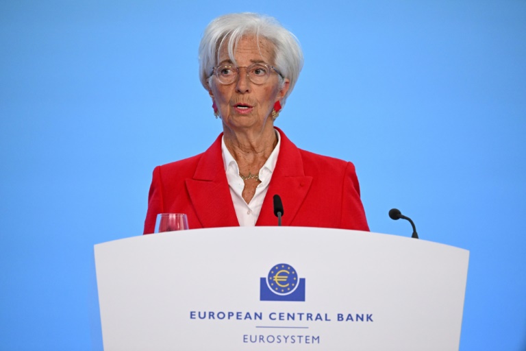 La présidente de la Banque centrale européenne (BCE), Christine Lagarde, lors d'une conférence de presse à Francfort, le 5 juin 2025