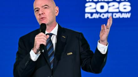 Le président de la Fifa, Gianni Infantino, lors du tirage au sort des barrages de la Coupe du monde 2026, à Zurich, le 20 novembre 2025