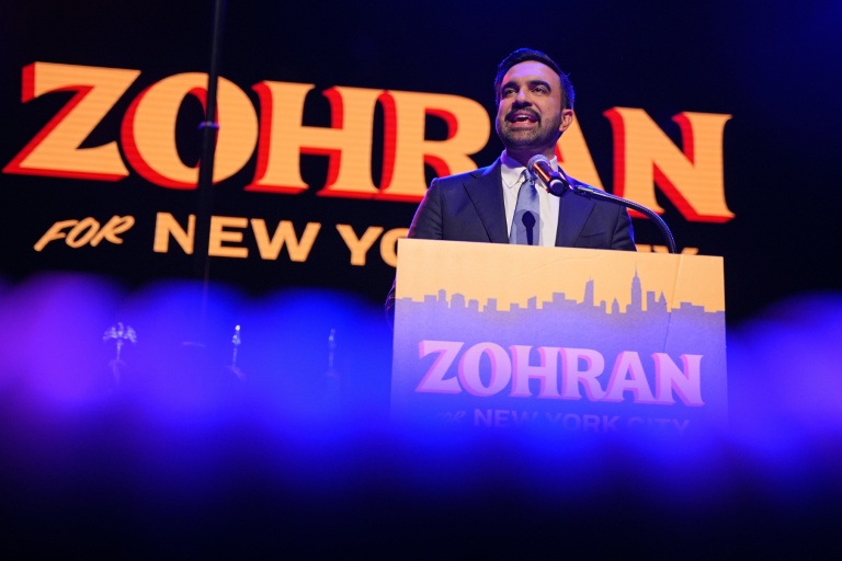 Zohran Mamdani, candidat à la mairie de New York, lors d'une soirée électorale dans le quartier de Brooklyn, le 4 novembre 2025 à New York