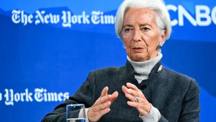Christine Lagarde, présidente de la Banque centrale européenne, lors d'une discussion en clôture du forum dans les Alpes suisses, Davos, le 21 janvier 2026