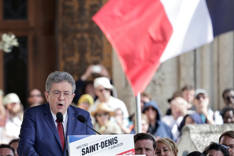 Jean-Luc Mélenchon (LFI), pour son premier meeting de campagne présidentielle, le 7 juin 2026 à Saint-Denis