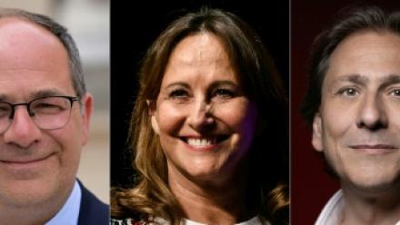 Montage de photos d'archives réalisé le 16 septembre 2026 et montrant, de gauche à droite, les candidats à la primaire sociale-démocrate à la présidentielle de 2027 : Olivier Faure, premier secrétaire du Parti socialiste (PS) et député; Emmanuel Maurel, député de Gauche Démocrate et Républicaine; Ségolène Royal, ancienne ministre française de l'Écologie; Jérôme Guedj, député des Socialistes et Apparentés; Raphaël Glucksmann, député européen de Place Publique