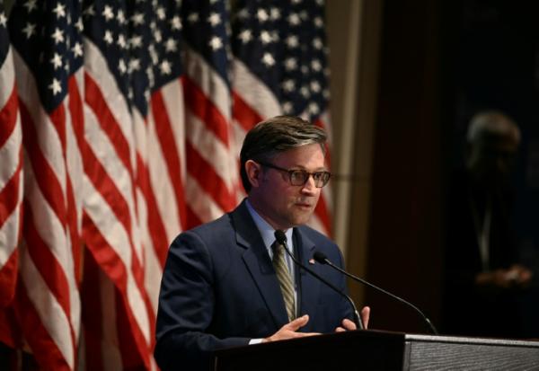 Le chef républicain de la Chambre américaine des représentants, Mike Johnson, au Capitole, le 30 avril 2025 à Washington