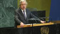 Le secrétaire général de l'ONU, Antonio Guterres, lors de la 11e Conférence d'examen du Traité sur la non-prolifération des armes nucléaires (TNP) au siège des Nations unies à New York, le 27 avril 2026
