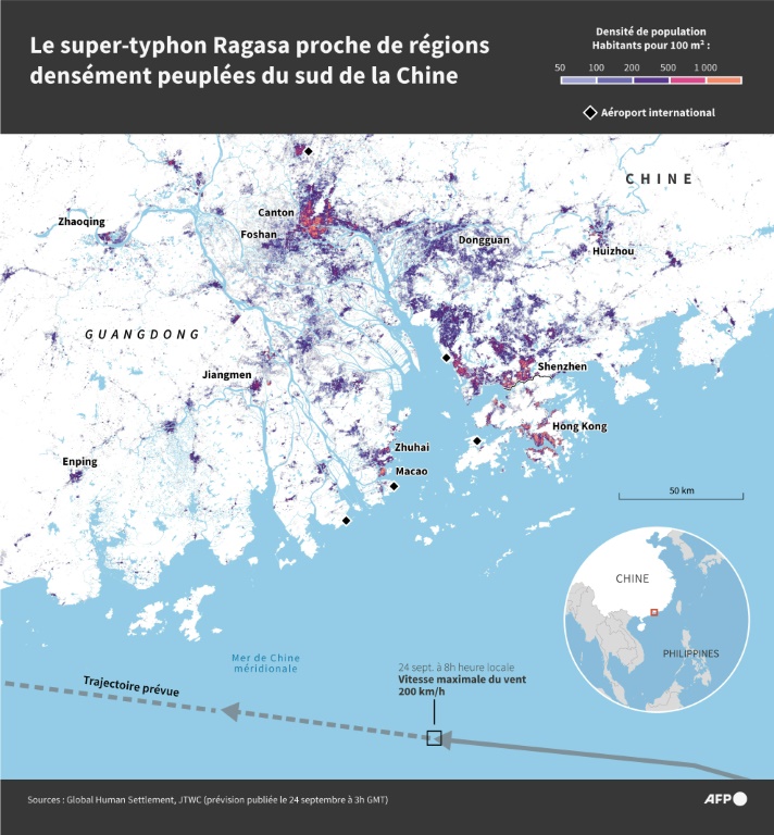 Le super-typhon Ragasa proche de régions densément peuplées du sud de la Chine