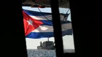 Un navire de la marine mexicaine prêt à porter assistance au bateau Maguro faisant partie du convoi "Nuestra America" d'aide humanitaire à destination de Cuba, le 21 mars 2026 en mer des Caraïbes