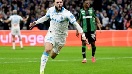 Amine Gouiri auteur d'un doublé pour l'OM face à Lens, le 24 janvier 2026 à Marseille