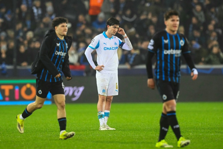 Le capitaine de Marseille Leonardo Balerdi après la défaite de son équipe à Bruges, en Liguee des champions, le 28 janvier 2026