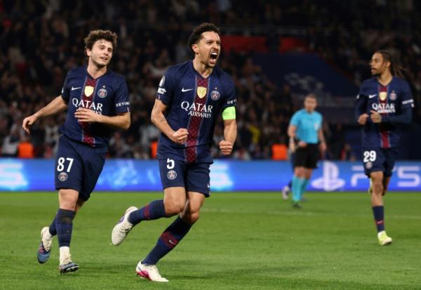 Le capitaine du PSG Marquinhos (c) buteur contre Monaco, le 25 février 2026 au Parc des Princes