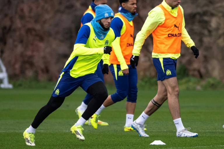 Les joueurs marseillais à l'entraîneent au centre de la Commanderie, le 27 janvier 2026, veille du match contre le FC Bruges 