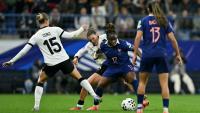 Les Bleues de Sandy Baltimore (#17) ont dû se contenter d'un match nul contre l'Allemagne en demi-finale retour de la Ligue des nations, le 28 octobre 2025 à Caen
