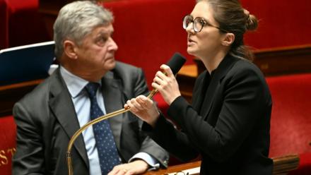 
La ministre déléguée chargée de l'Egalité femmes-hommes, Aurore Bergé, à l'Assemblée nationale le 3 décembre 2025