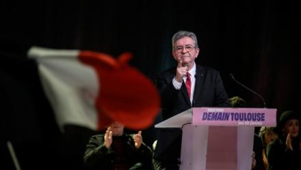 Jean-Luc Mélenchon, leader de LFI,lors d'un meeting de soutien à François Piquemal, député FLI - NFP et candidat de la liste Demain Toulouse aux élections municipales, le 22 janvier 2026 à Toulouse