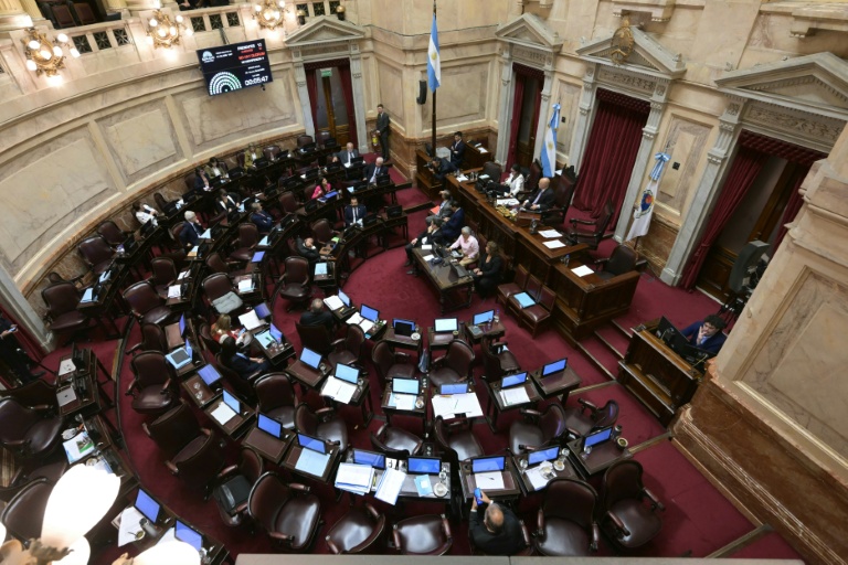 Les sénateurs argentins débattent de la réforme du droit du travail au Parlement national à Buenos Aires, le 27 février 2026
