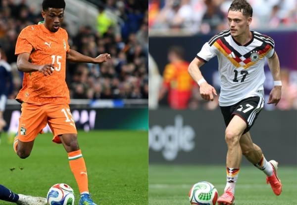 L'attaquant ivoirien Amad Diallo (à gauche), à Liverpool, le 31 mars 2026 et le milieu offensif Florian Wirtz (à droite), à Chicago, le 6 juin 2026
