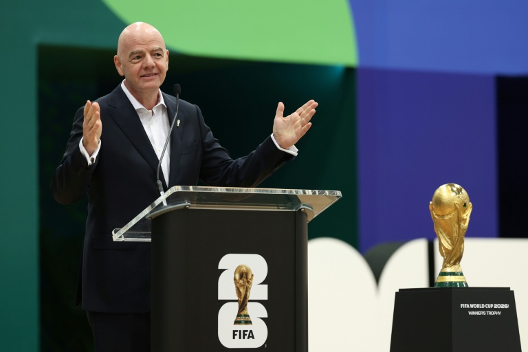 Le président de la Fifa Gianni Infantino en conférence de presse, le 1er juin 2026 à Dallas (Texas)